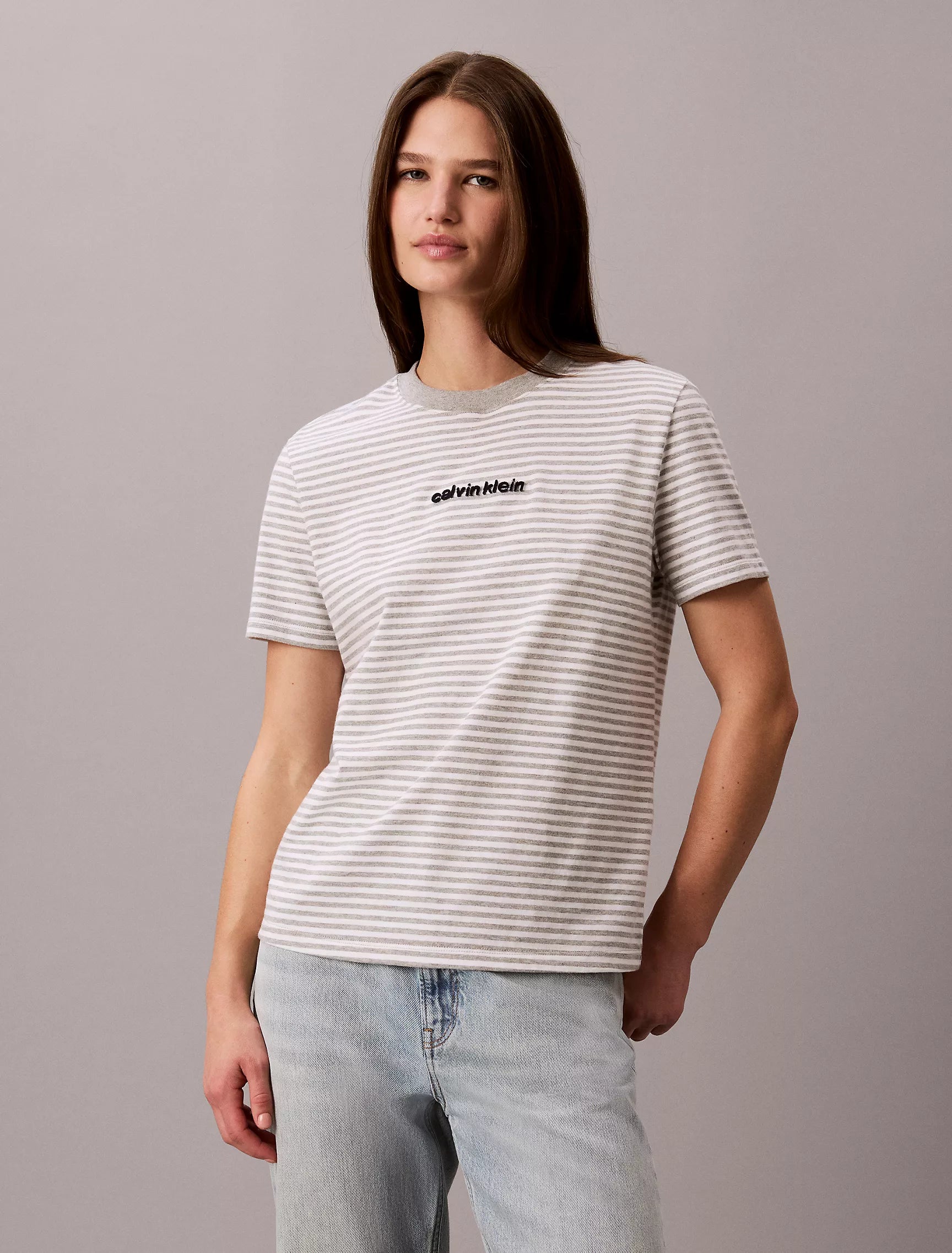 Grey Heather + Bright White Stripe