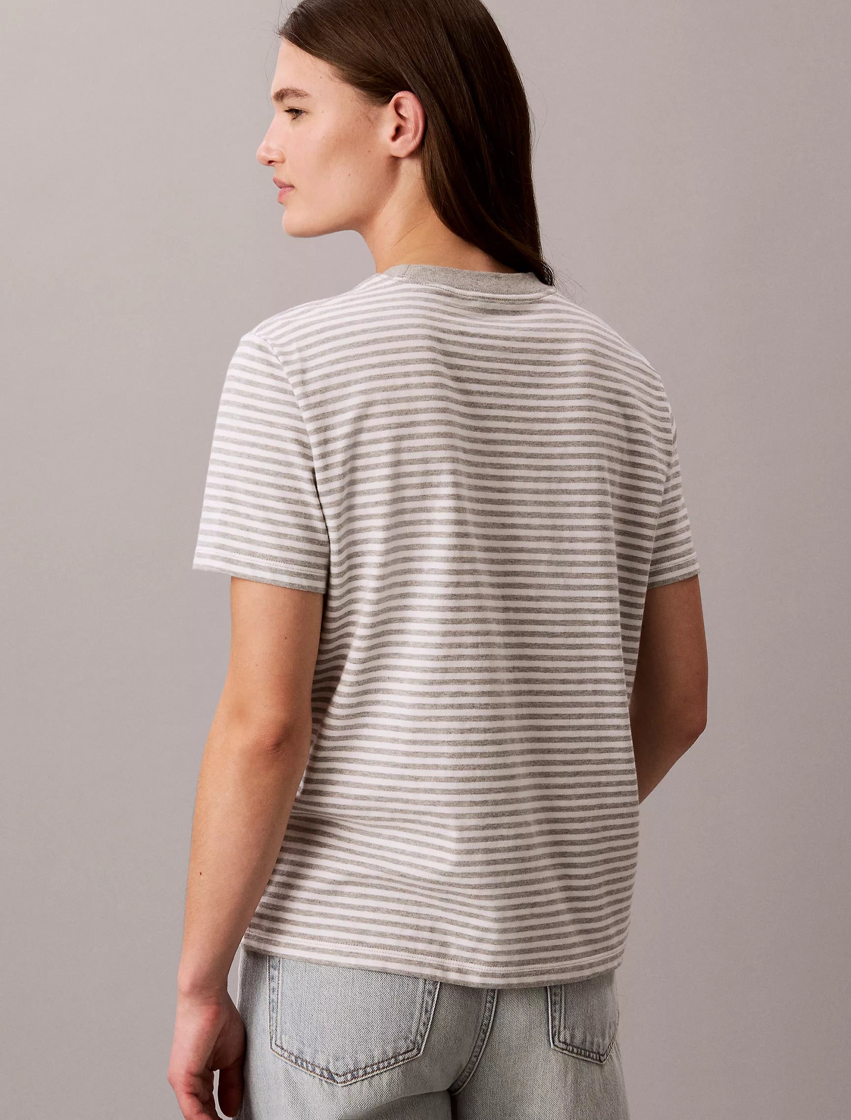 Grey Heather + Bright White Stripe