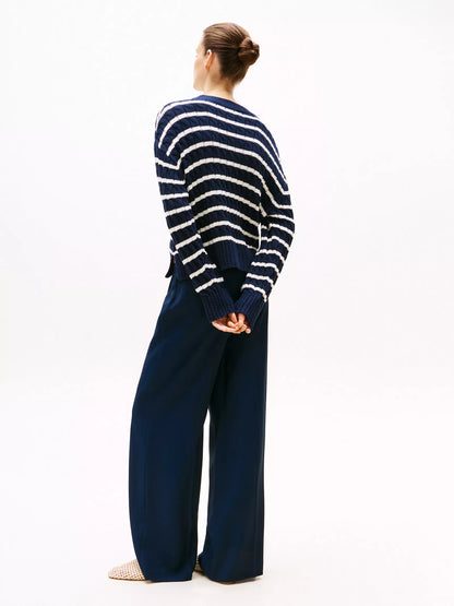 Ivory Petal / Dark Night Navy Stripe