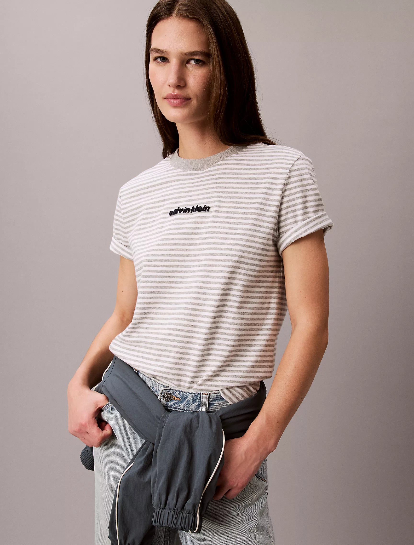 Grey Heather + Bright White Stripe