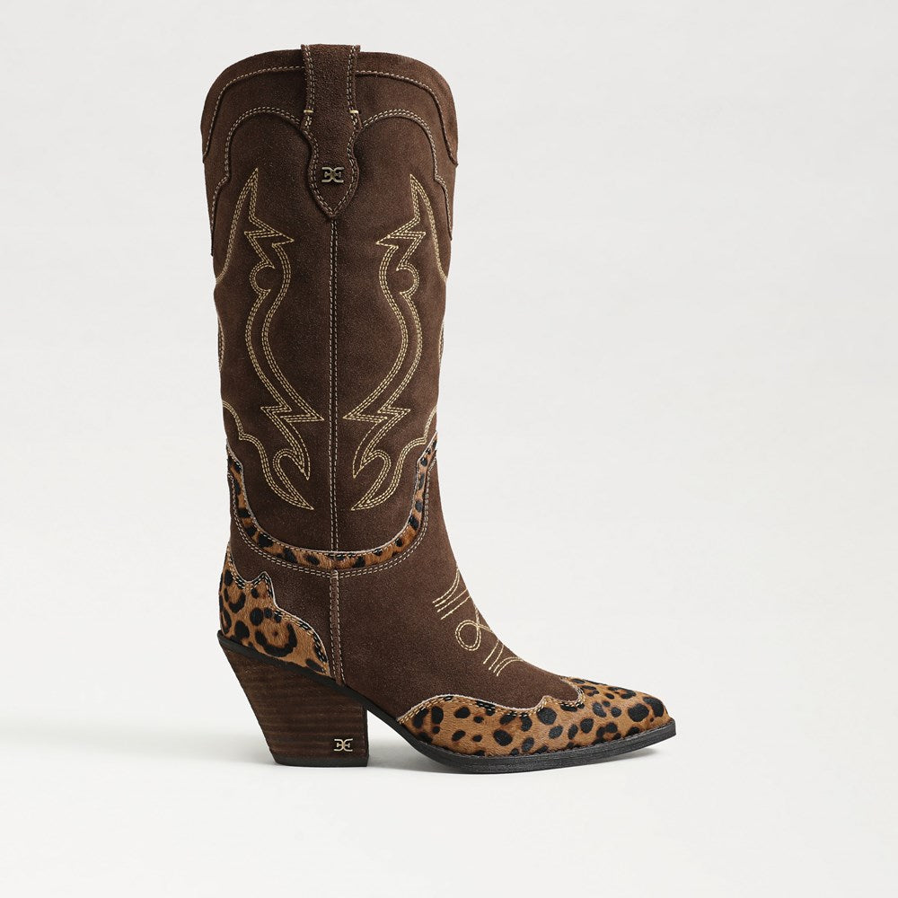 Chocolate/Tan Leopard Suede