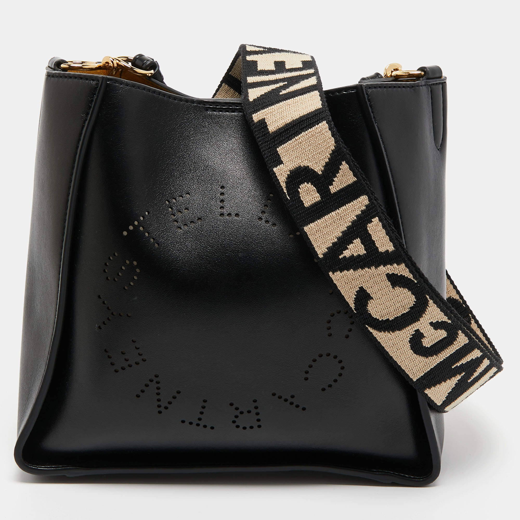 Stella McCartney Logo Perforated Bucket Bag - Black