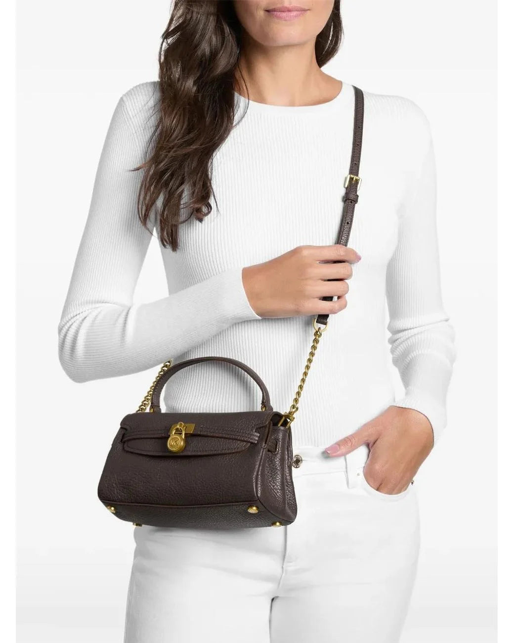 Dark brown Hamilton Moderne Extra-Small Textured Leather Slouchy Crossbody Bag