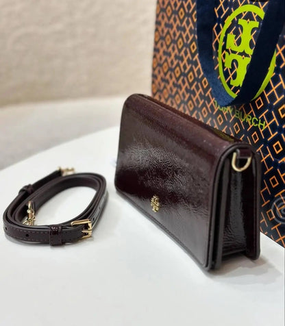 Tory Burch Emerson Patent Leather Chain Wallet Crossbody