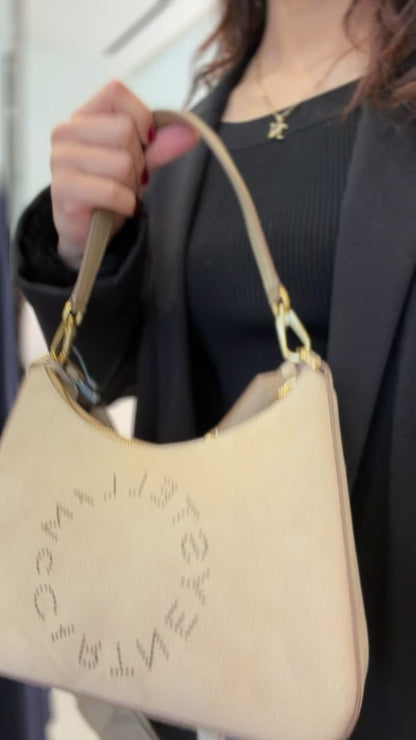 Stella McCartney Logo Perforated Shoulder Bag - Beige