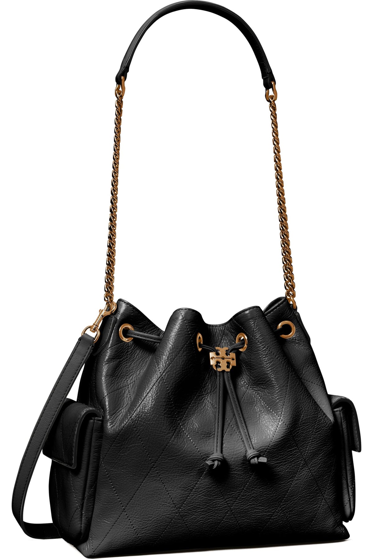 Charlie Quilted Leather Drawstring Shoulder Bag
