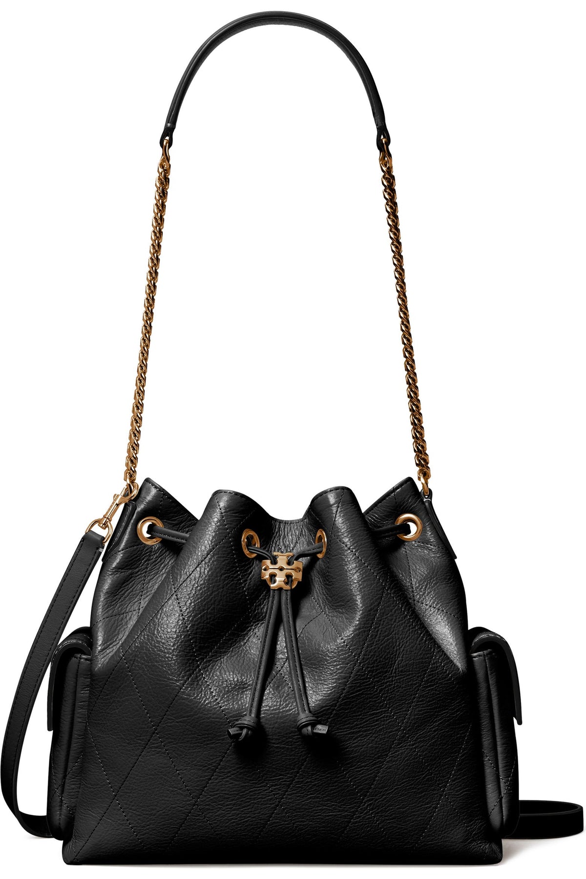 Charlie Quilted Leather Drawstring Shoulder Bag